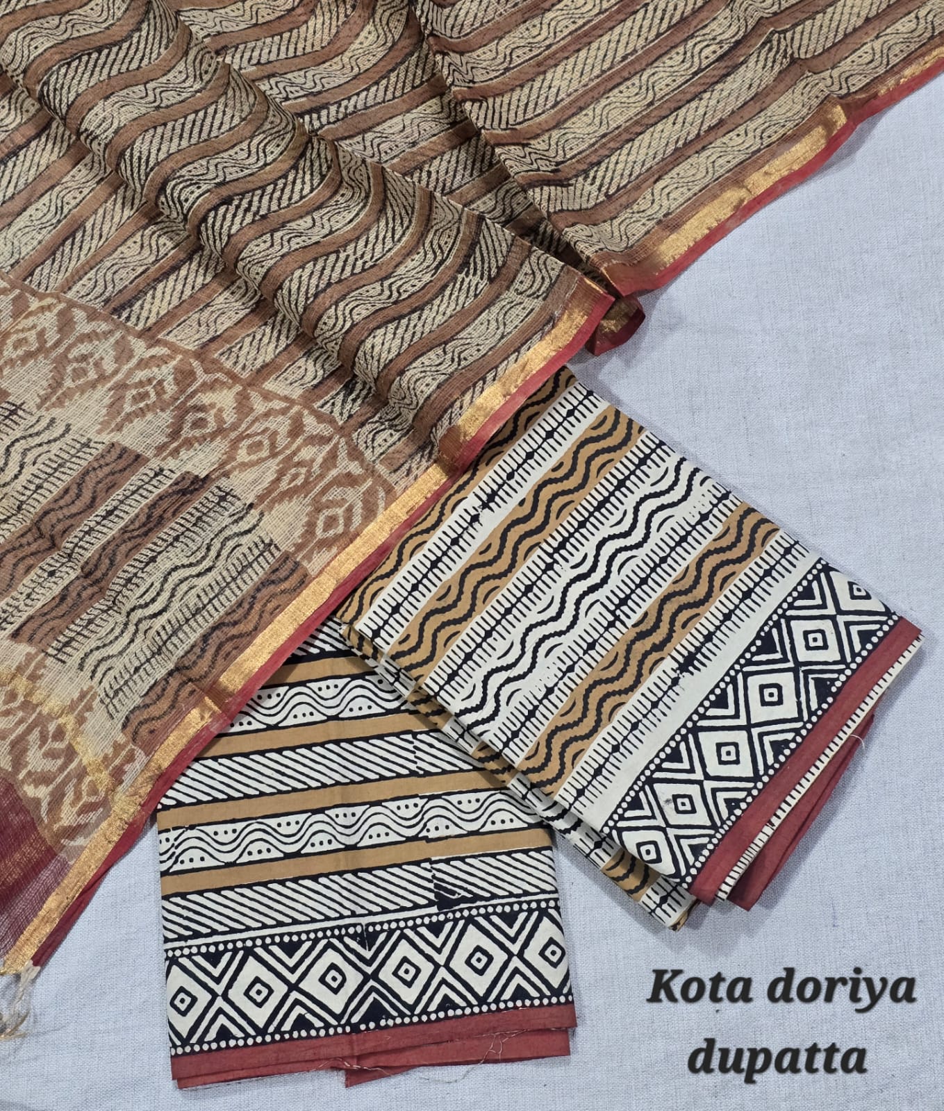 Bagru Hand Block Printed Pure Cotton Suit with Kota Cotton Dupatta – Beige Classic Fit