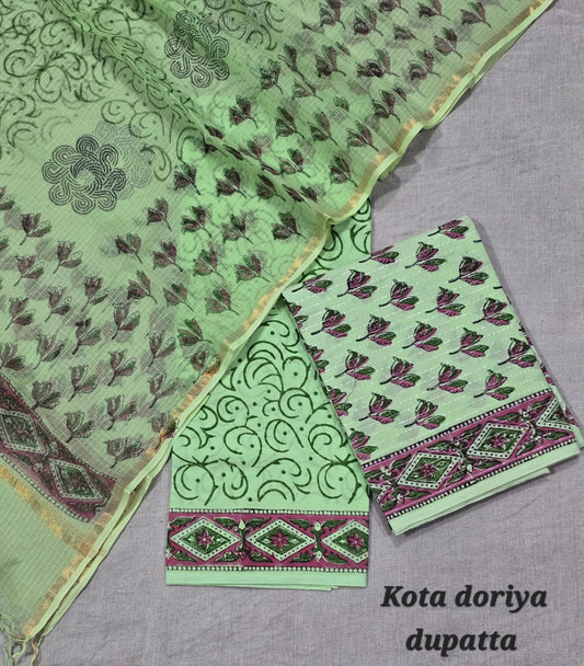 Ethnic Motif Print Pure Cotton Suit with Kota Cotton Dupatta – Blue Festive Wear