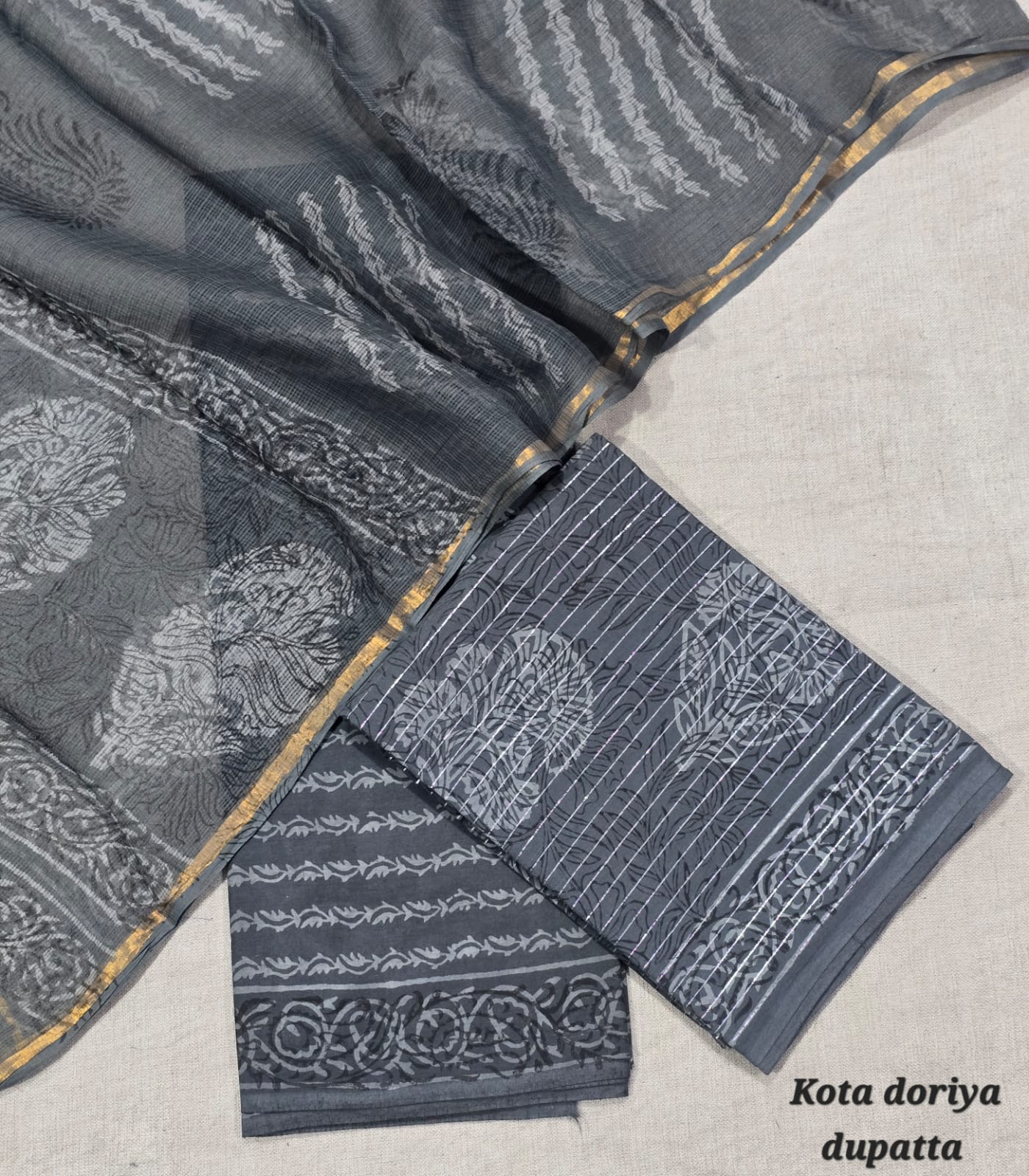 Artisan Hand Block Pure Cotton Suit with Kota Cotton Dupatta – Rust Festive Wear
