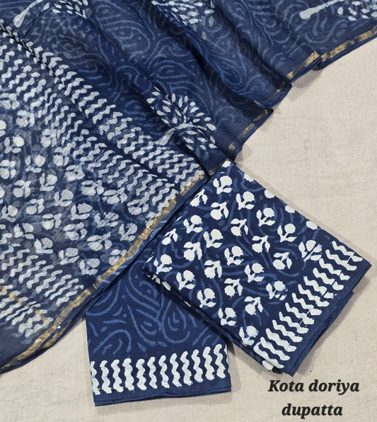 Vintage Block Print Pure Cotton Suit with Kota Cotton Dupatta – Pink Casual Wear
