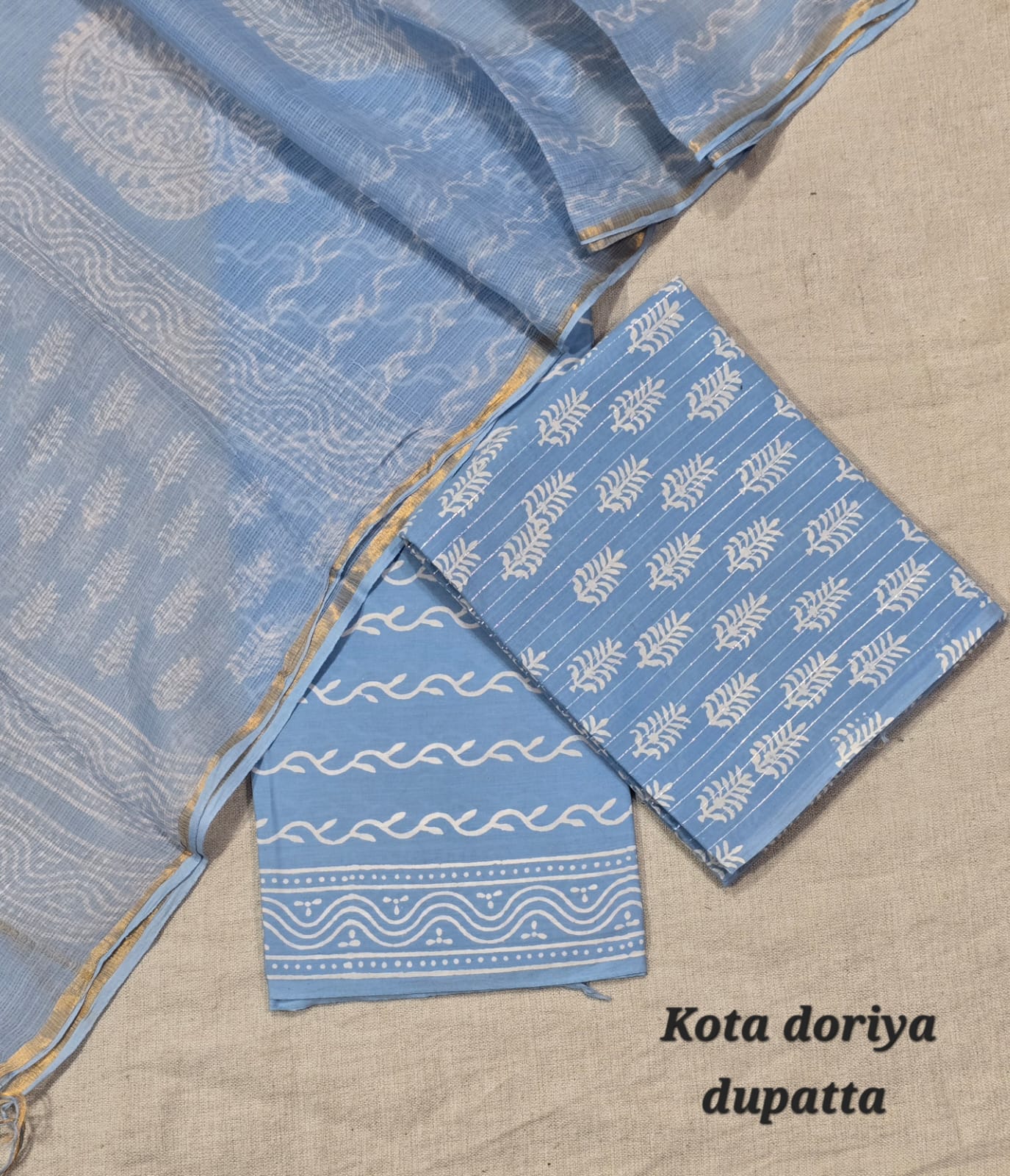 Minimal Block Print Pure Cotton Suit with Kota Cotton Dupatta – Ivory Daily Wear