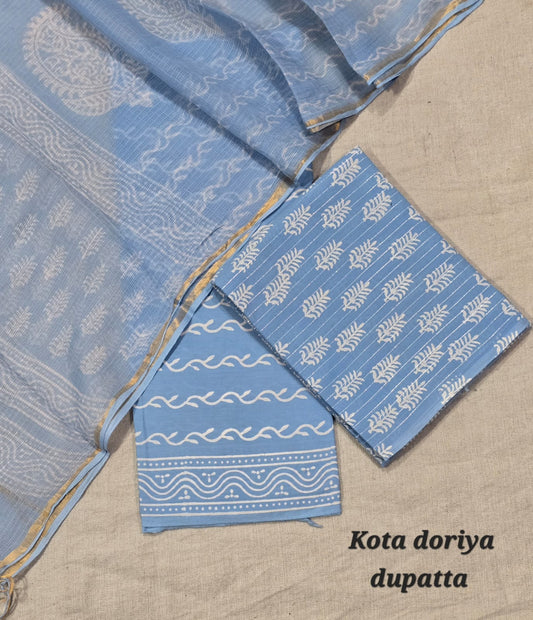 Minimal Block Print Pure Cotton Suit with Kota Cotton Dupatta – Ivory Daily Wear