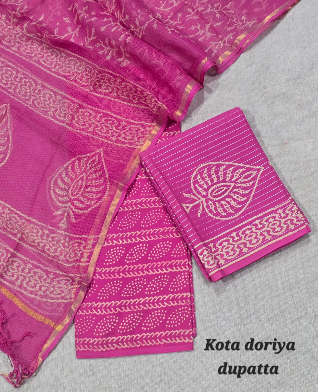 Indigo Hand Block Pure Cotton Suit with Kota Cotton Dupatta – Maroon Festive Wear