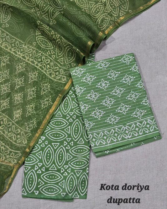 Bagru Hand Block Printed Pure Cotton Suit with Kota Cotton Dupatta – Beige Daily Wear