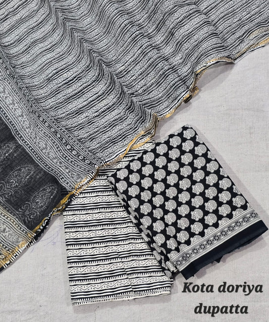 Dabu Print Pure Cotton Suit with Kota Cotton Dupatta – Indigo Summer Comfort
