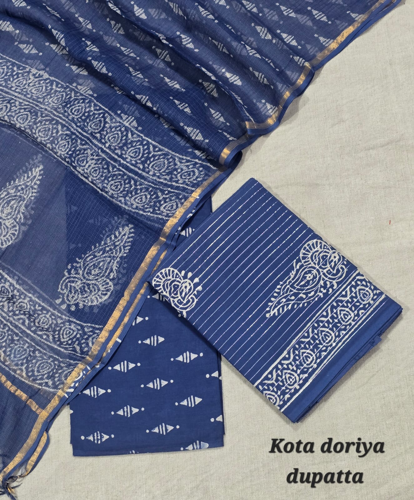 Indigo Hand Block Pure Cotton Suit with Kota Cotton Dupatta – Maroon Casual Wear