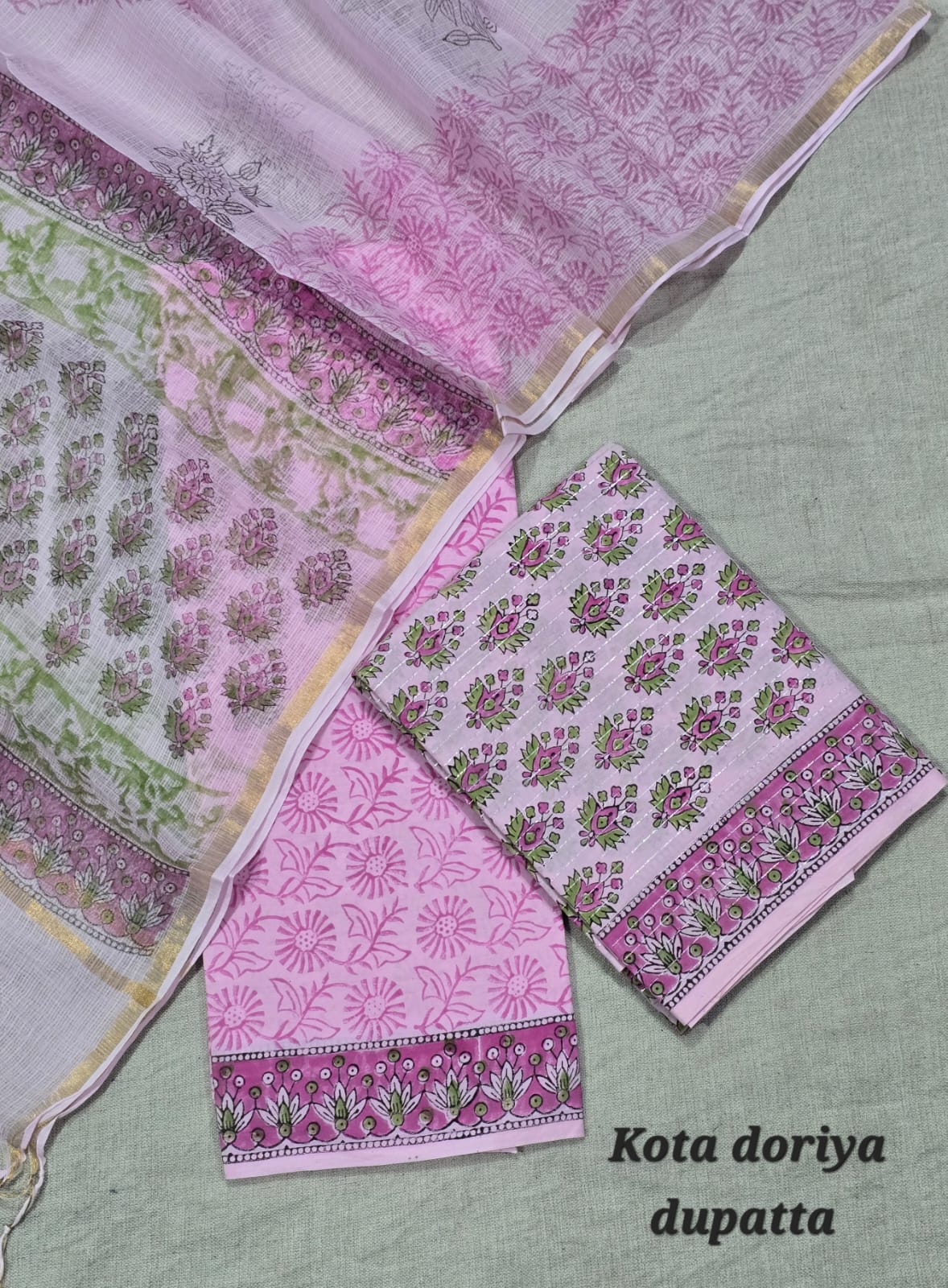 Bagru Hand Block Printed Pure Cotton Suit with Kota Cotton Dupatta – Beige Office Wear