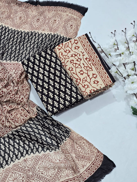 Elegant Rose Cotton Suit Set with Chiffon Dupatta - Daily Wear Print