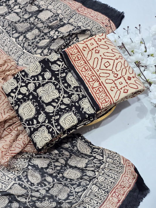 Everyday Blue Cotton Suit Set with Chiffon Dupatta - Paisley Print