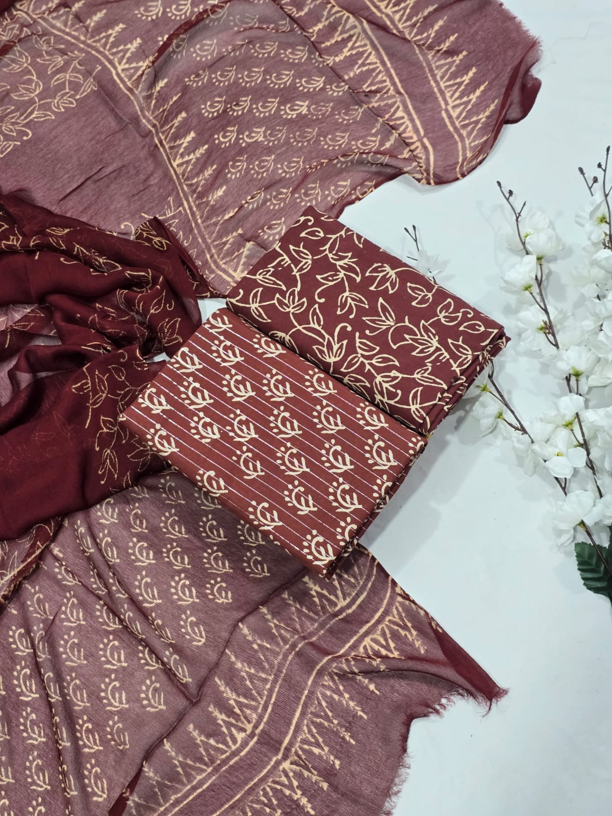 Contemporary Mustard Cotton Suit Set with Chiffon Dupatta - Subtle Motif