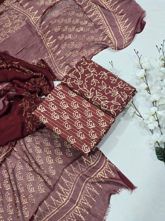 Contemporary Mustard Cotton Suit Set with Chiffon Dupatta - Subtle Motif